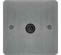 Hager WFTVFBSB Sollysta Flat Plate Single Co-Ax TV Socket Outlet Female - Brushed Steel + Black Insert