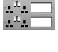 Hager WFTVLPBSB Sollysta Flat Plate 2G Lounge Plate for TV, Power & Data - Brushed Steel + Black Insert