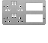 Hager WFTVLPBSW Sollysta Flat Plate 2G Lounge Plate for TV, Power & Data - Brushed Steel + White Insert