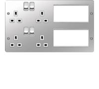 Hager WFTVLPPSW Sollysta Flat Plate 2G Lounge Plate for TV, Power & Data - Polished Steel + White Insert