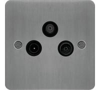 Hager WFTXBSB Sollysta Flat Plate TV & FM/DAB & SAT Outlet Brushed Steel + Black Insert