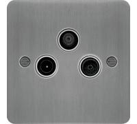 Hager WFTXBSW Sollysta Flat Plate TV & FM/DAB & SAT Outlet Brushed Steel + White Insert