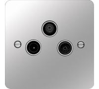 Hager WFTXPSW Sollysta Flat Plate TV & FM/DAB & SAT Outlet - Polished Steel + White Insert