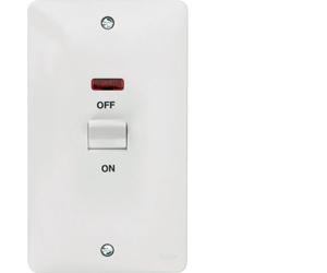 Hager WMDP50VN Sollysta White Moulded 50A Double Pole Switch 2 Gang Vertical + LED