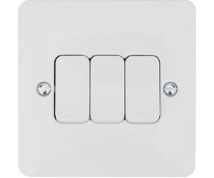 Hager WMPS32 Sollysta White Moulded 10AX 3 Gang 2 Way Wall Switch