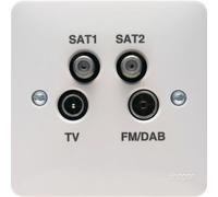 Hager WMQX Sollysta White Moulded Quadplexer TV/FM/SAT1/SAT2 Outlet