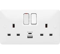 Hager WMSS82-USBAC Sollysta White Moulded 13A 2 Gang DP Switched Socket + 2xUSB A+C