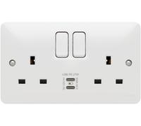 Hager WMSS82-USBCC Sollysta White Moulded 13A 2 Gang DP Switched Socket +2xUSB C+C PD