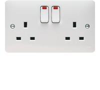 Hager WMSS82N Sollysta White Moulded 13A 2G DP Switched Socket(Dual Earth) + LED Indicator