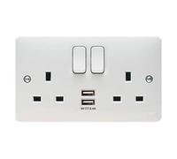 Hager WMSS82USB 'Sollysta' Switch Socket Outlet 13 Amp with 2 x USB Charging Points 2.4A