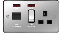 Hager WRCC50NPSB Sollysta Raised Plate 45A Cooker Control Unit LED Indicator - Polished Steel + Black Insert
