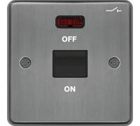 Hager WRDP50NBSB Sollysta Raised Plate 50A Double Pole Switch 1 Gang LED - Brushed Steel + Black Insert