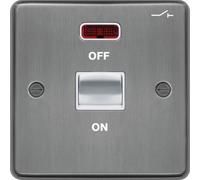 Hager WRDP50NBSW Sollysta Raised Plate 50A Double Pole Switch 1 Gang LED - Brushed Steel + White Insert