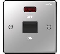 Hager WRDP50NPSB Sollysta Raised Plate 50A Double Pole Switch 1 Gang LED - Polished Steel + Black Insert