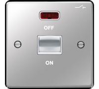 Hager WRDP50NPSW Sollysta Raised Plate 50A Double Pole Switch 1 Gang LED - Polished Steel + White Insert