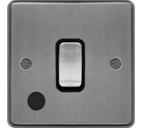 Hager WRDP84FOBSB Sollysta Raised Plate 20A Double Pole Switch + Flex Outlet - Brushed Steel + Black Insert