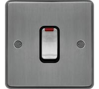 Hager WRDP84NBSB Sollysta Raised Plate 20A Double Pole Switch + LED Indicator Brushed Steel + Black Insert