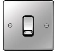 Hager WRDP84PSB Sollysta Raised Plate 20A Double Pole Switch - Polished Steel + Black Insert