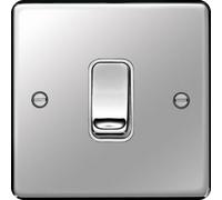 Hager WRDP84PSW Sollysta Raised Plate 20A Double Pole Switch - Polished Steel + White Insert