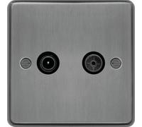 Hager WRDXBSB Sollysta Raised Plate TV & FM/DAB Outlet - Brushed Steel + Black Insert
