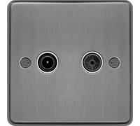 Hager WRDXBSW Sollysta Raised Plate TV & FM/DAB Outlet - Brushed Steel + White Insert