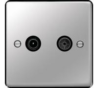 Hager WRDXPSB Sollysta Raised Plate TV & FM/DAB Outlet - Polished Steel + Black Insert