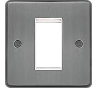 Hager WRP1EUBSW Sollysta Raised Plate Single Euro Style Module Faceplate - Brushed Steel+ White Insert