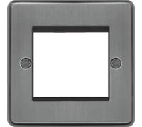 Hager WRP2EUBSB Sollysta Raised Plate Twin Euro Style Module Faceplate - Brushed Steel+ Black Insert