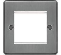 Hager WRP2EUBSW Sollysta Raised Plate Twin Euro Style Module Faceplate - Brushed Steel+ White Insert