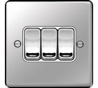 Hager WRPS32PSW Sollysta Raised Plate 10AX 3 Gang 2 Way Wall Switch - Polished Steel + White Insert