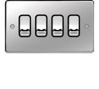 Hager WRPS42PSB Sollysta Raised Plate 10AX 4 Gang 2 Way Wall Switch - Polished Steel + Black Insert