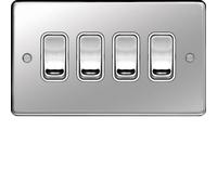 Hager WRPS42PSW Sollysta Raised Plate 10AX 4 Gang 2 Way Wall Switch - Polished Steel + White Insert