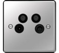Hager WRQXPSB Sollysta Raised Plate TV & FM/DAB & SAT 1&2 Outlet Polished Steel + Black Insert