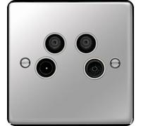 Hager WRQXPSW Sollysta Raised Plate TV & FM/DAB & SAT 1&2 Outlet Polished Steel + White Insert