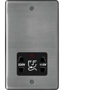 Hager WRSO100BSB Sollysta Raised Plate 115/230V Shaver Outlet - Brushed Steel + Black Insert
