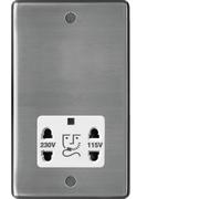 Hager WRSO100BSW Sollysta Raised Plate 115/230V Shaver Outlet - Brushed Steel + White Insert