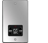 Hager WRSO100PSB Sollysta Raised Plate 115/230V Shaver Outlet - Polished Steel + Black Insert