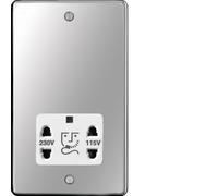 Hager WRSO100PSW Sollysta Raised Plate 115/230V Shaver Outlet - Polished Steel + White Insert