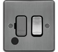 Hager WRSSU83FOBSB Sollysta Raised Plate 13A Fused Connection Unit Switched Flex Outlet - Brushed Steel + Black Insert