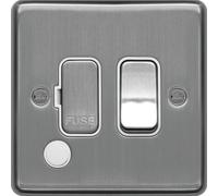 Hager WRSSU83FOBSW Sollysta Raised Plate 13A Fused Connection Unit Switched Flex Outlet - Brushed Steel + White Insert