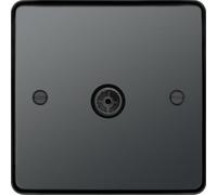 Hager WRTVFBNB Sollysta Raised Plate Single Co-Axial TV Outlet Female - Black Nickel + Black Insert
