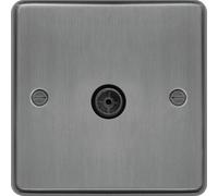 Hager WRTVFBSB Sollysta Raised Plate Single Co-Ax TV Socket Outlet Female - Brushed Steel + Black Insert