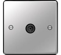 Hager WRTVFPSB Sollysta Raised Plate Single Co-Ax TV Socket Outlet Female - Polished Steel + Black Insert