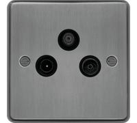 Hager WRTXBSB Sollysta Raised Plate TV & FM/DAB & SAT Outlet Brushed Steel + Black Insert