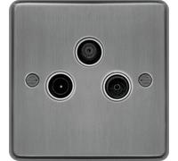 Hager WRTXBSW Sollysta Raised Plate TV & FM/DAB & SAT Outlet Brushed Steel + White Insert