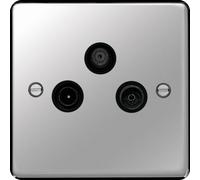 Hager WRTXPSB Sollysta Raised Plate TV & FM/DAB & SAT Outlet Polished Steel + Black Insert