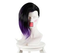 HAGERYLB 40cm Anime Game Overwatch OW Sombra Wig 40cm Black Purple Whtie Ombre Mix Curly Hair Cosplay Costume Wigs