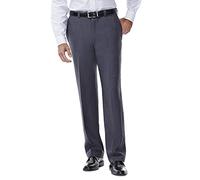 Haggar ECLO Men's Stria Expandable Waist Flat Front Trousers, Med Grey, 36W x 29L