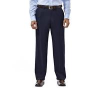 Haggar HD00218 Mens ECLO Stria Expandable-Waist Plain-Front Dress Pant, Blue - 34-34