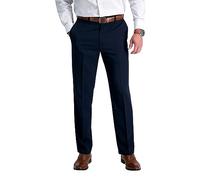 Haggar Men's 18 Hidden Waist Flat Front Pant, Navy, 40 W/34 L